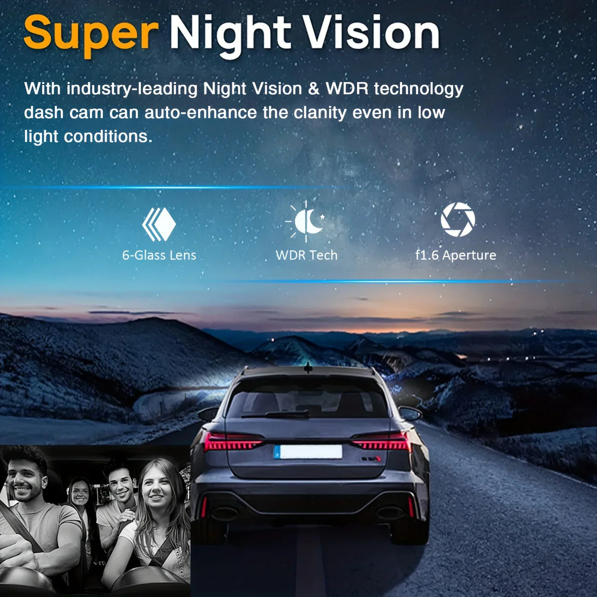 1080P WiFi Dual Dash Cam Front Interior Car Camera Black