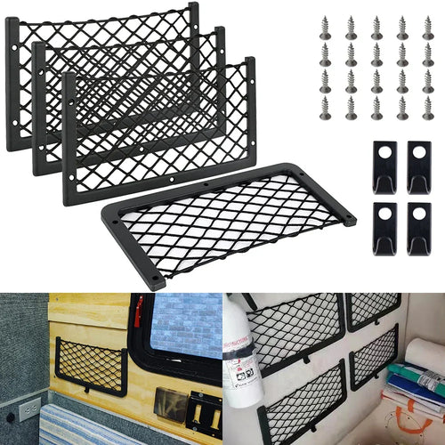 4PCS Framed Car Mesh Storage Net Bags 36x18CM Organizer Pockets Black