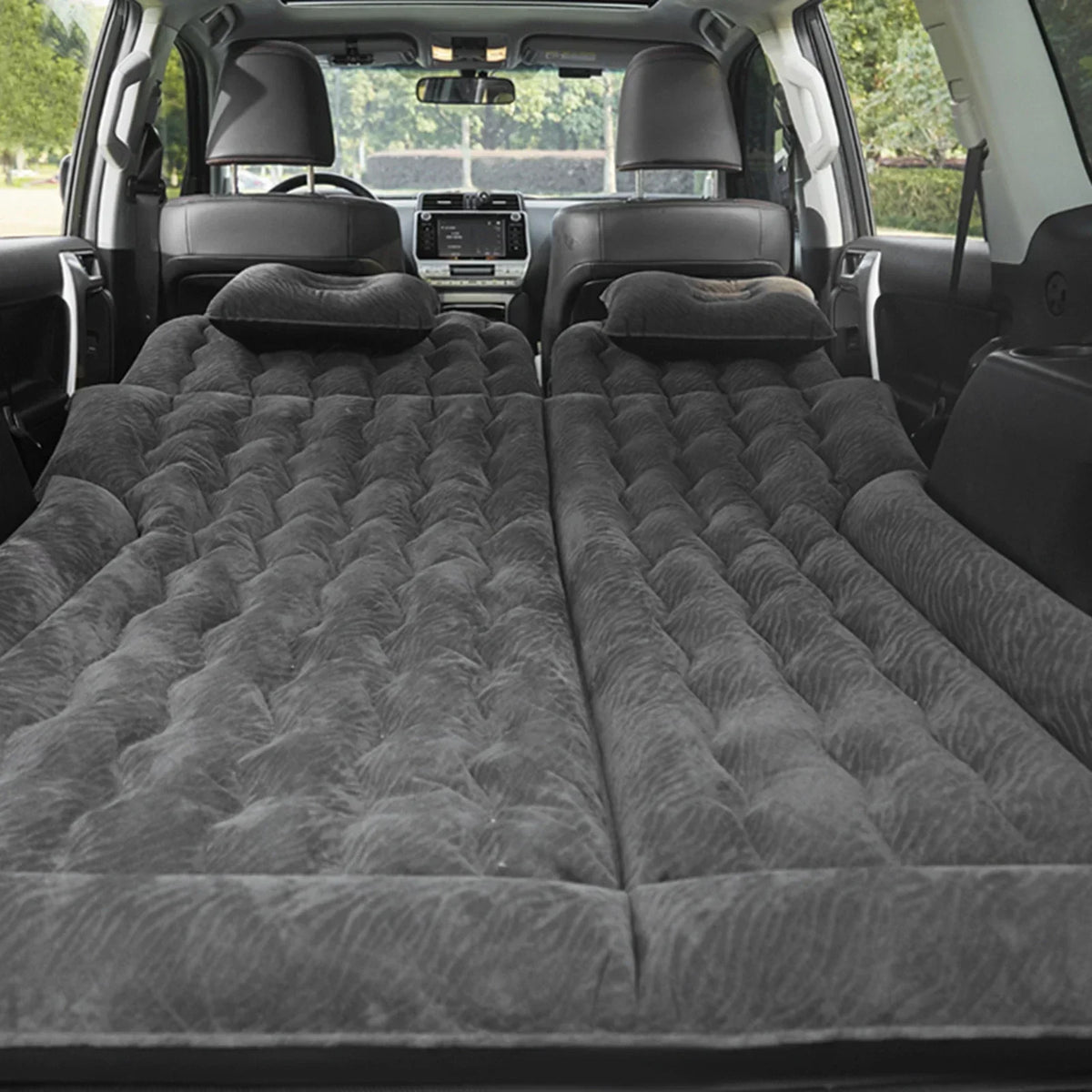 2-in-1 Car Inflatable Mattress Soft PVC Flocking Travel Bed with Pump Black