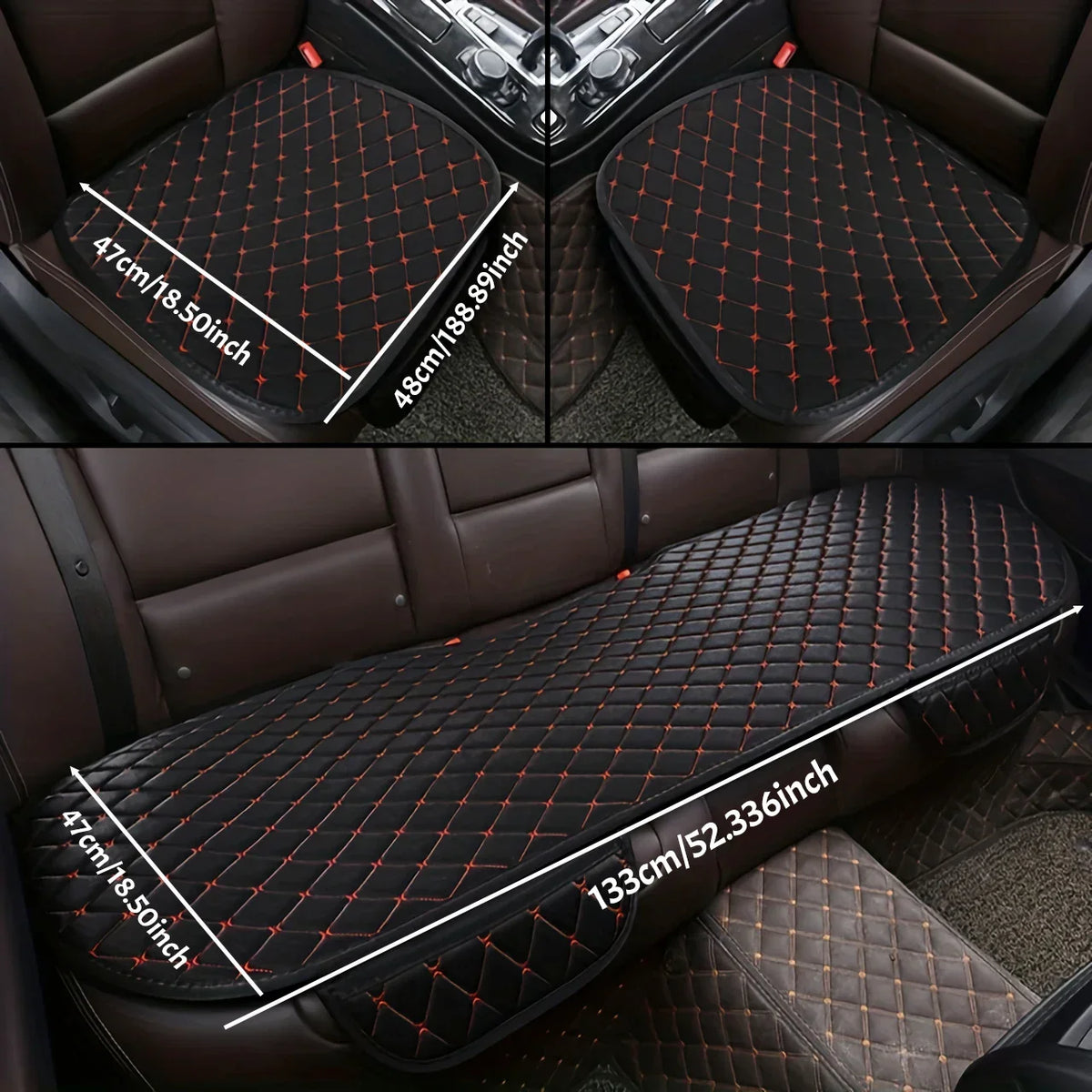3-Piece Universal Car Seat Covers Breathable Cotton Linen Cushion Set Black